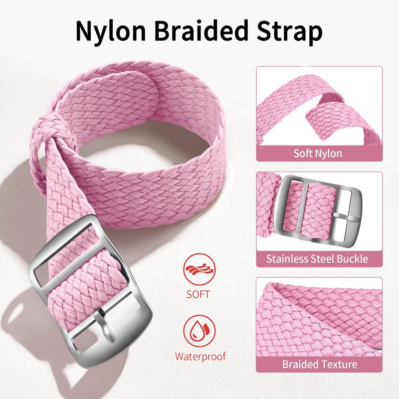 ULLCHRO Unisex Perlon Nylon Bracelet with Stainless Steel Silver Buckle,