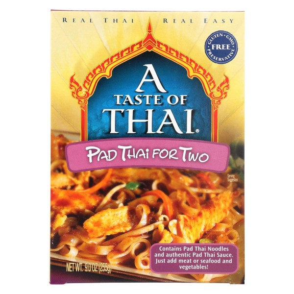 A Taste of Thai Pad Thai for Two Mix - 9oz Pack of 6 Heat & Eat Kit Includes Instant Noodles & Authentic Pad Thai Sauce | Gluten-Free | Ideal Vegan Meal | Perfect Side for Chicken Fish & Meat Entrees