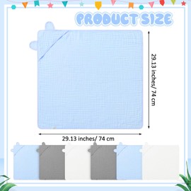 Preboun 6 Pcs Muslin Baby Bath Towel with Hood Cute Hooded Baby Towels Cotton Absorbent Baby Hooded Towel for Newborn Kids Girl Infant Boys Toddler Shower Gift Supplies (Grey,Blue,White)
