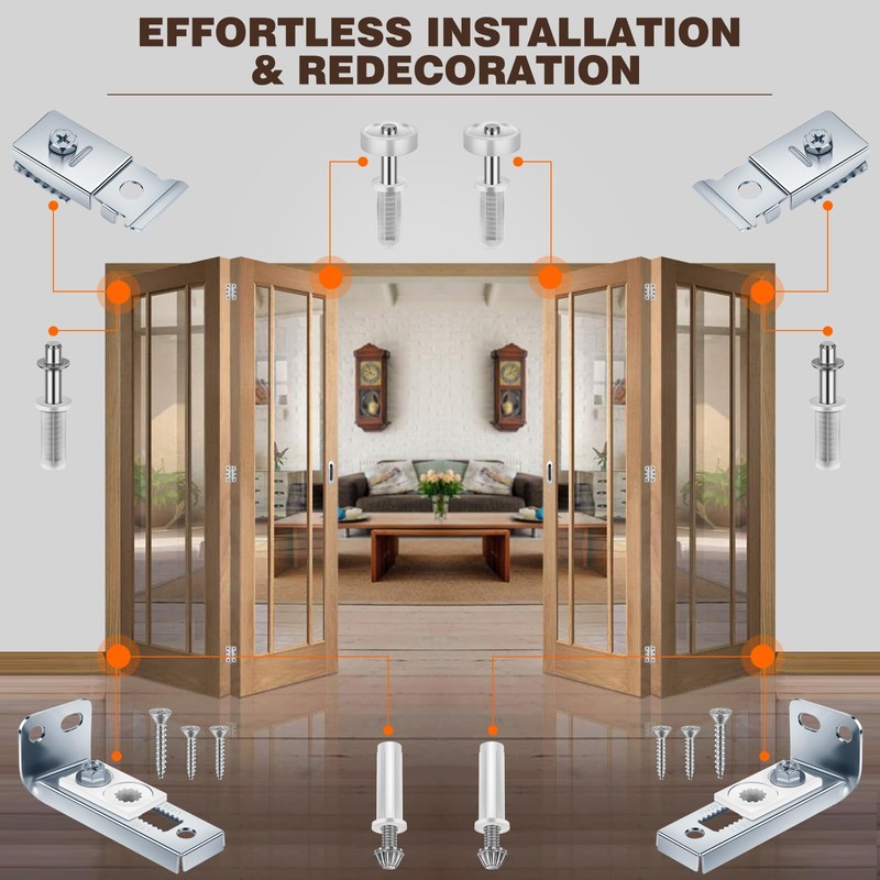 Bifold Closet Door Hardware Kit with Top/Bottom Bracket, Guide Wheel