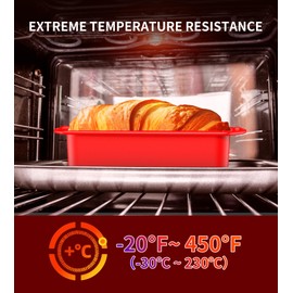 Ankway Rechteckig Silikon Brotbackform mit Teigschaber, 2er Set Anti haftende Silikon Backform Kastenform für Kuchen und Brote, 28x14.3x6.3cm, Rot