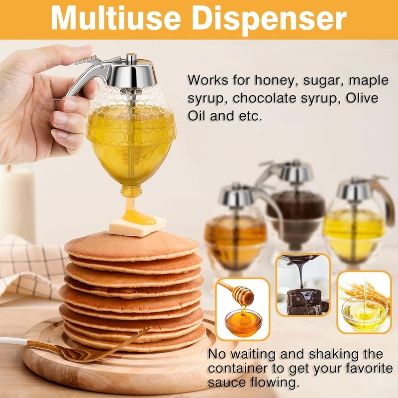 Honey Dispenser No Drip Glass 8 oz with Plastic Top,