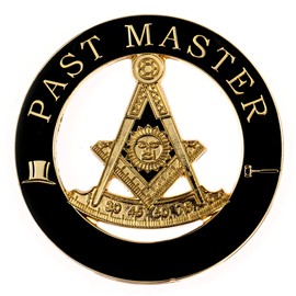 Past Master Round Cut-Out Masonic Auto Emblem - [Black & Gold][3'' Diameter]