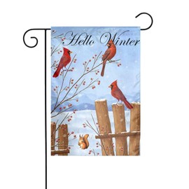 Winter Cardinal Bird Garden Flag, Double Sided Christmas Snowflak Home Yard Flag Weather Resistant Welcome Seasonal Outside Decorative Flag for Patio Lawn Home Courtyard 12x18inch