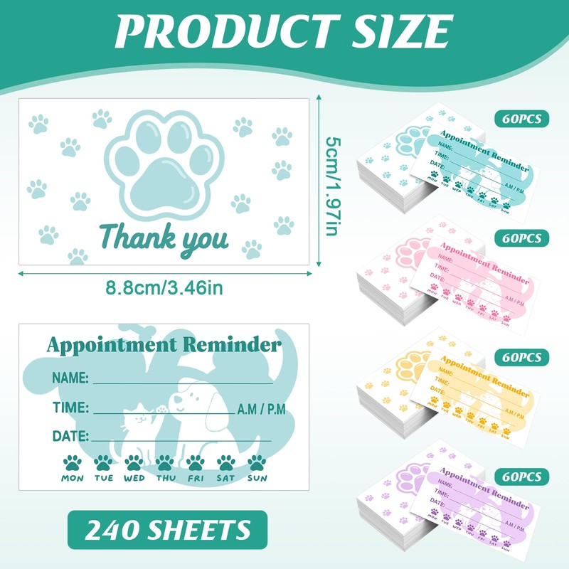 RUIFUU 240Pcs Pet Grooming Appointment Reminder Card