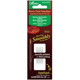 Clover Agujas de oro negro Applique/Sharps No.9/No.10/No.12, 2 Ea.