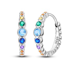NARMO Earrings for Women 925 Sterling Silver Colourful Heart Hoop Feather Hoop Cross Hoop Small Hoop Earrings Huggie Earrings for Women Hoop Earrings, Sterling Silver, Cubic Zirconia