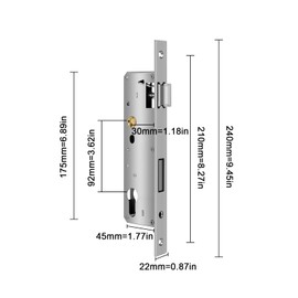 Tubular Frame Lock, Stainless Steel Mortice Lock, Distance 92 mm, Backset 30 mm, Tubular Frame Lock, Door Lock, Garden Door, Lock Insert for Left/Right