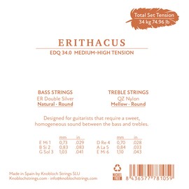 KNOBLOCH STRINGS EDQ34.0 ERITHACUS Medium High Tension Spanish Guitar Strings Double Silver Nylon Pure Treble Natural and Sensual Sound String Set for Flamenca and Classical