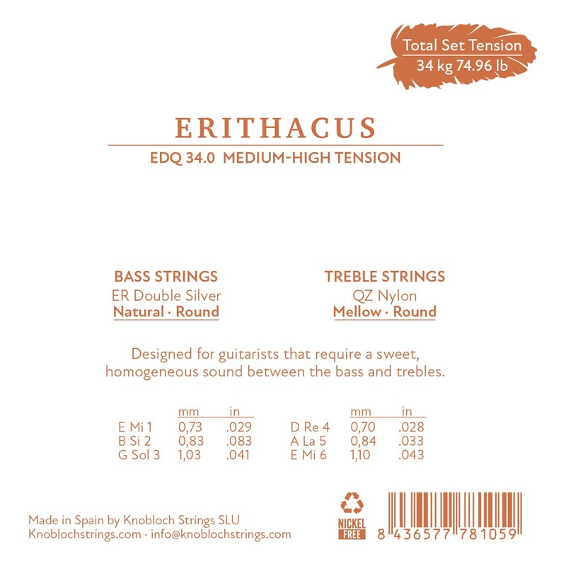 KNOBLOCH STRINGS EDQ34.0 ERITHACUS Medium High Tension Spanish Guitar Strings