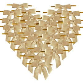 Micomon 50pcs 2-1/2" Gold Satin Ribbon Bows with Twist Ties for Gift Wrapping Packing Christmas Decoration (Gold)