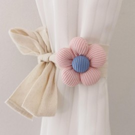 champracer Pack of 2 Curtain Holders, Cartoon Flower Rope, Curtain Tiebacks for Children's Room, Flower Clips, Tiebacks for Children's Room, Bedroom, Decoration, Home Decoration (Pink)