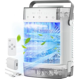 Smartale Portable Air Conditioners, Mini Evaporative Air Cooler with Remote, 3 Wind Speed & 2 Mist Mode, 7-Color Night Light, 2-4-8H Timer, 1600ML Water Tank Small Cooling Fan for Home Office Bedroom