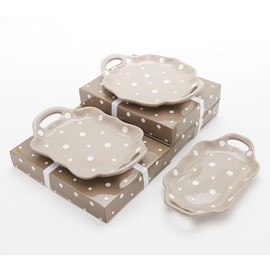Temp-tations by Tara Temp-tations Set-of-3 Sculpted 10"" Mini Platters with Gift Boxes, Small Serving Trays (Polka Dot Taupe)