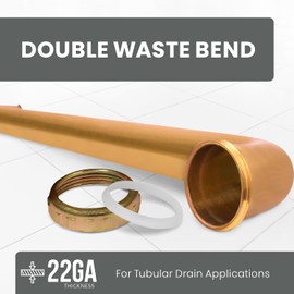 Highcraft 1-1/2” x 24” Double Waste Arm Brass Waste Bend 22-Gauge for Bathroom Sink, Kitchen Sink, Utility Sink Tubular Drain Applications