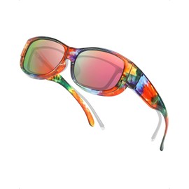 SIPHEW Fit Over Sunglasses Polarised Over Glasses Sunglasses Womens UV400 Protection (L-Rainbow frame pink lens)