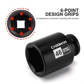 CASOMAN 3/4"Drive Deep Impact Socket-46mm, Jumbo Impact Socket, Metric, 6-Point, CR-MO, Black Phosphate Finish