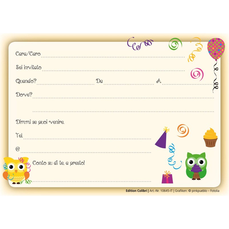 Edition Colibri 10 x Birthday Invitations Owls Birthday Invitations for
