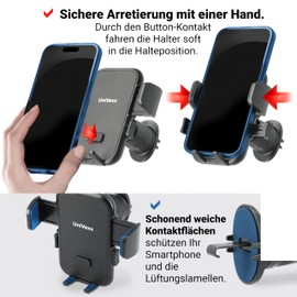 UniVexx Handyhalterung Auto - Universal Smartphone Halter mit Schnellverschluss-Taste, 360° Drehung, Lüftungsgitter-Halterung, Einstellbar - Kompatibel mit Allen Smartphones