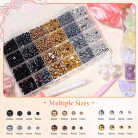 9000Pcs Gold Silver Black Half Pearls for Crafting, Flatback Pearls for Bedazzling, 3-8mm ABS Flatback Gold Pearl for Nails Art DIY Crafts Shoes Clothes Bags DIY Making