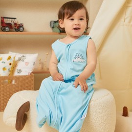 DaysU Cotton Baby Sleep Sack, Sleeveless Baby Sleeping Bag with One-Way Zipper, Embroidered and Printed Baby Wearable Blanket for Newborn Baby Boys 0-6 Months, 2-Pack, Blue Dinosaur, 0.5 TOG