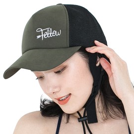 FELLOW Women's Surf Cap, 22.4 inches (57 cm), UV Protection, Surfing Hat, Chin Strap, Beach Cap, Sea, One Size, Sun Protection, UV Protection, Khaki