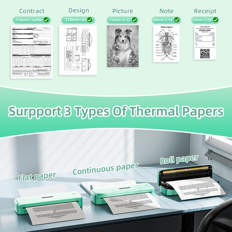 Phomemo M834 Portable Printer, Wireless Bluetooth Thermal Printer, Support Multi-Size