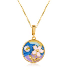 BECKWJE Vintage Necklace for Women 18K Gold Plated Enamel Pendant French Necklace Gift for Women Round Flower