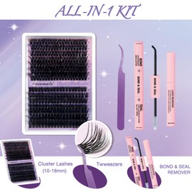 Proamate Individual Cluster Eyelashes, 270 Pieces, D Curl Cluster Eyelashes, Mix 10-18 mm Cluster Volume & Dramatic Russian Individual Eyelashes