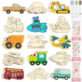 TOPJOWGA Automotive Wood Craft Set, 61 Pieces Craft Set Car for Children, Wooden Craft Sets for Children, Wood for Crafts, Creative Art Craft Supplies, Automotive for Painting for DIY Painting