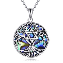 YFN Tree of Life Necklace Sterling Silver Jewish Star of David Tree Pendant Abalone Shell Celtic Jewelry Gifts for Women Men