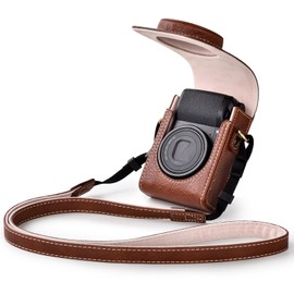 Rieibi - Funda de piel para Sony RX100 Series - Funda de piel retro para Sony ZV1F/ZV1/Ricoh GR IIIx/Ricoh GR III II/Panasonic LX9 LX10 LX15 - Funda para cámara Sony con correa - Café