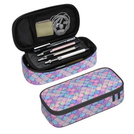 Abaysto Mermaid Pencil Case for Girls and Kids Cute Pen Box Pouch Large Pencil Bag with Double Zipper, Portable Pencil Pouch for School Office Supplies