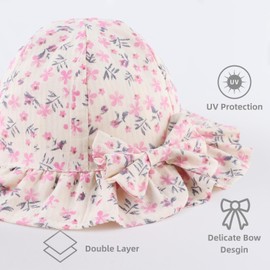 XIAOHAWANG Baby Girl Sun Hat Embroidered Flowers Toddler Bucket Hats Summer Cap for Infant Girls (48cm, Pink Flower)