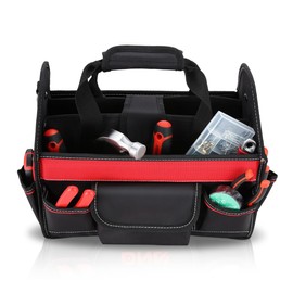 Auto Dynasty 21Pcs Tool Bag Household General Home Repair Tool Portable Kit with Combination Plier Adjustable Wrench Screwdriver Hex Key Hammer Measuring Tape Test Pen, Red