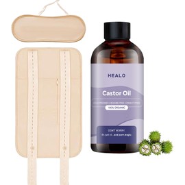 Healo Castor Oil Pack Wrap, Healo Castor Oil Pack Wrap Kit - 3.38 oz with Reusable Wraps - Adjustable Elastic Straps - for Neck and Stomach (3)