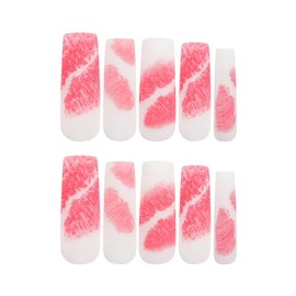 NewsinDee Press On Nails Elegant UV Coated Lip Kisses Graphic Long False Nails, Reusable Soft Gel Stick On Fake Nails | Salon Quality | 12 Sizes - 24 Nail Kit for Valentine’s Day Gift