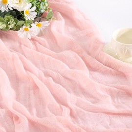 Santaben Blush Pink Cheesecloth Table Runner Mothers Day 120 Inch Soft Rustic Boho Gauze Cheese Cloth Table Runner 10FT for Wedding Birthday Party Spring Home Decoration