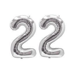 Birthday Number Balloons, Number 22, Silver, 2 Pieces, Happy Birthday, 22nd Birthday, 32", Aluminum, Weddings, Anniversaries, Celebrations