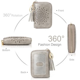 APHISON RFID Credit Card Holder Zipper Card Case Keychain Small Wallet for Women 1927 GRAY