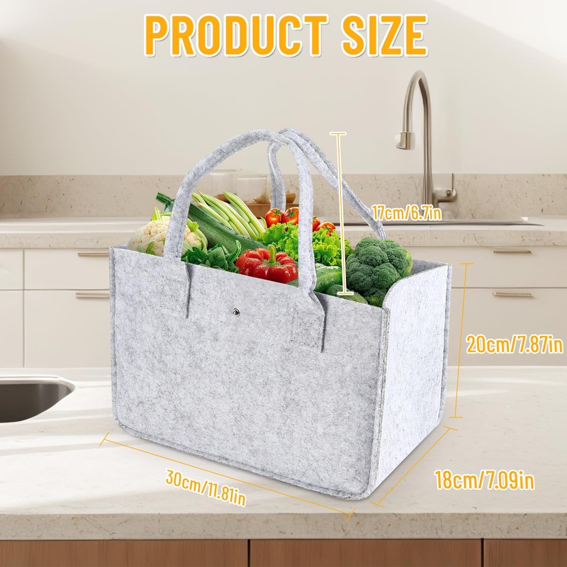 Ledebouk Pack of 2 Felt Bag Shopper Foldable, grey black