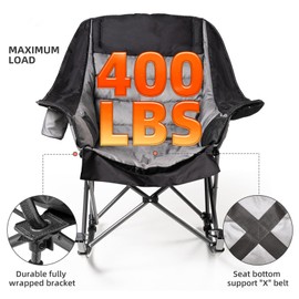 Foristrail 2 PCS Oversized Rocking Camping Chair for Adults - 400lbs Capacity Padded Camp Chair, Portable Foldable Outdoor Rocker Chair for Camping, Backyard, Patio (Black & Gray)