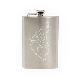 Forest Animal - Stylized Howling Wolf - Etched 8 Oz Stainless Steel Flask