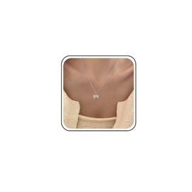 TseenYi Bow Pendant Necklace Silver Bow Knot Pendant Necklace Small Bow Tie Pendant Necklace Tiny Beads Chain Necklace Minimalist Choker Necklace Chain Jewellery, Zinc, No Gemstone