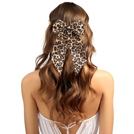 HJZHII Leopard Hair Bow Clip, Cheetah Print Bow Barrette Bowknot Hairpin with Long Tail Ponytail Holder Hair Ribbon for Women Girls Accessories Decor, Yellow