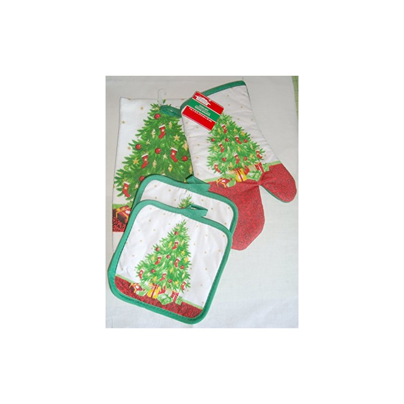 Christmas Tree Design 4 Piece Towel,pot Holder,oven Mitt Set