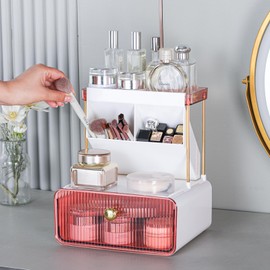 Makeup Organizers Countertop,2-Tier Versatile Bathroom Counter Organizer,Cosmetic Make Up Organizers for Vanity,Cute Skincare Organizer (Pink)