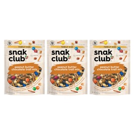Snak Club Peanut Butter Chocolate Trail Mix with Peanuts, Peanut Butter M&M’S, Toffee Peanuts, and Pretzels, 11 oz Resealable Bags, 3 Pack
