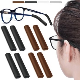 4 Pairs Silicone Glasses Ear Cushion, Eye Glasses Ear Grippers Anti Slip, Glasses Ear Grips Non Slip, Eyeglass Ear Cushions for Pain, Temple Sleeves Tips Ear Pads for Glasses Slip Preventer (BLK&BRN)
