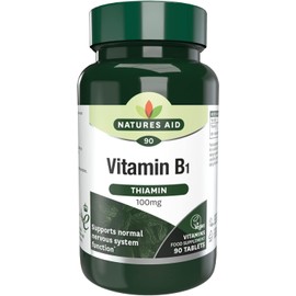 Natures Aid Vitamin B1 100mg Thiamine Tablets – High Strength Food Supplement – Supports Energy Metabolism, Nervous System, Heart & Mind – Vegan, Gluten-Free, Non-GMO – 90 Tablets